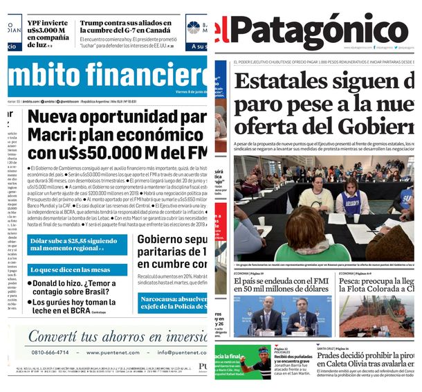 Tapas de diarios del viernes 8 de junio de 2018