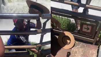 al borde del abismo: un turista arriesgo su vida por recuperar un sombrero en cataratas al borde del abismo: un turista arriesgo su vida por recuperar un sombrero en cataratas