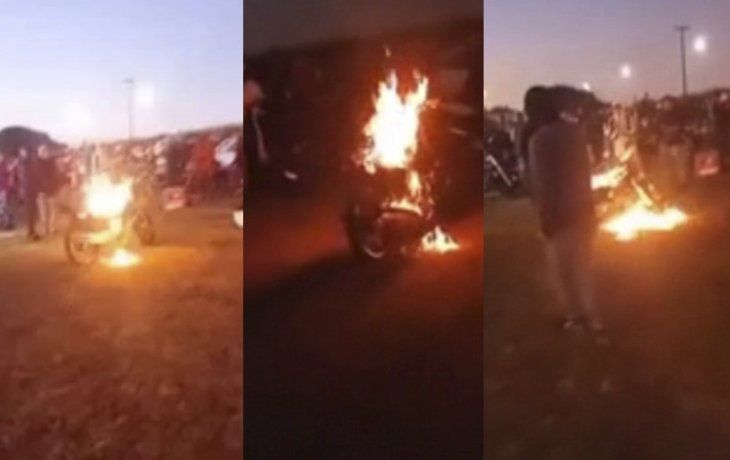 Fans de El Noba prendieron fuego una moto en su honor