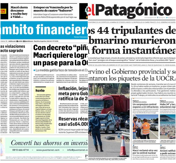 Tapas de diarios del viernes 12 de enero de 2018