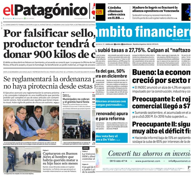 Tapas de diarios del miércoles 25 de octubre de 2017