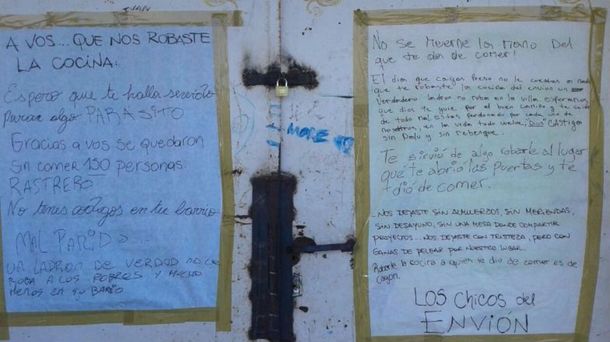 La carta de los chicos de un comedor a un ladrón: Por vos nos quedamos sin alimento