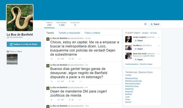 Insólito: durante su ausencia la boa Margarita se dedicó a tuitear