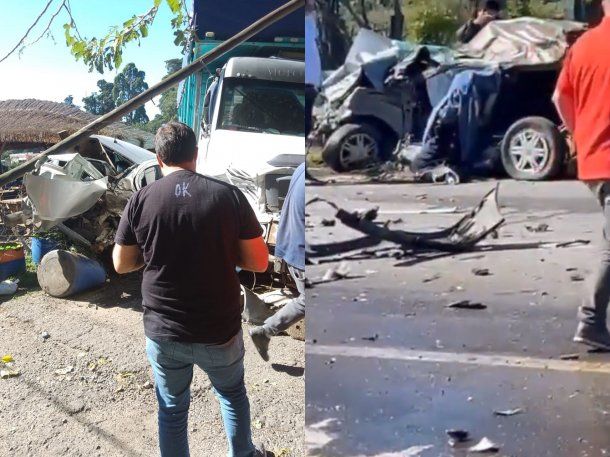 Camión chocó varios autos en Ruta 2 y se incrustó contra una parrilla: al menos un muerto