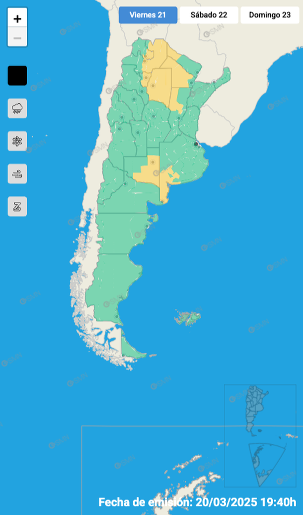 Alerta por tormentas fuertes y granizo para Buenos Aires y otras zonas del pa&iacute;s. Fuente: Servicio Meteorol&oacute;gico Nacional.