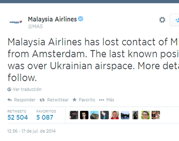 Así anunció Malaysia Airlines cuando perdió contacto con el avión