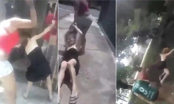 VIDEO: Arrastró de los pelos a la amante de su marido y la tiró desde un puente