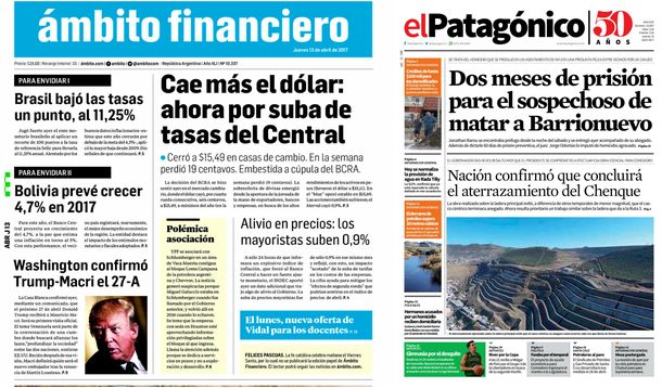 Tapas de diarios del jueves 13 de abril de 2017