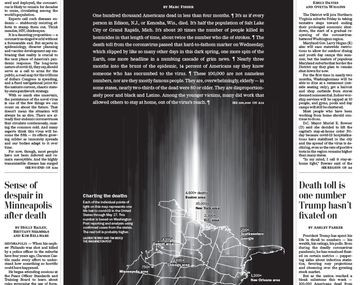 Estados Unidos pas&oacute; los 101.000 casos fatales de Covid-19 y el Washington Post public&oacute; una tapa al respecto