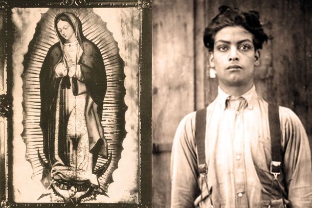 El soldado Luciano Pérez Carpio coloca una bomba a los pies de la imagen de la Virgen de Guadalupe en 1921