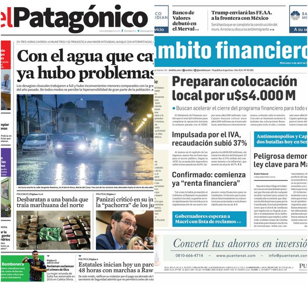 Tapas de diarios del miércoles 4 de abril de 2018