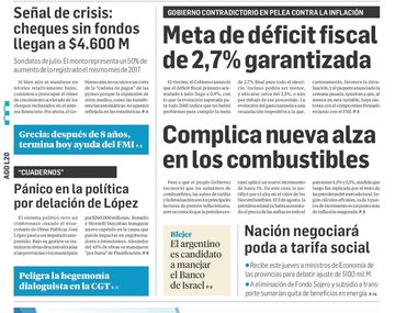 Tapas de diarios del lunes 20 de agosto de 2018