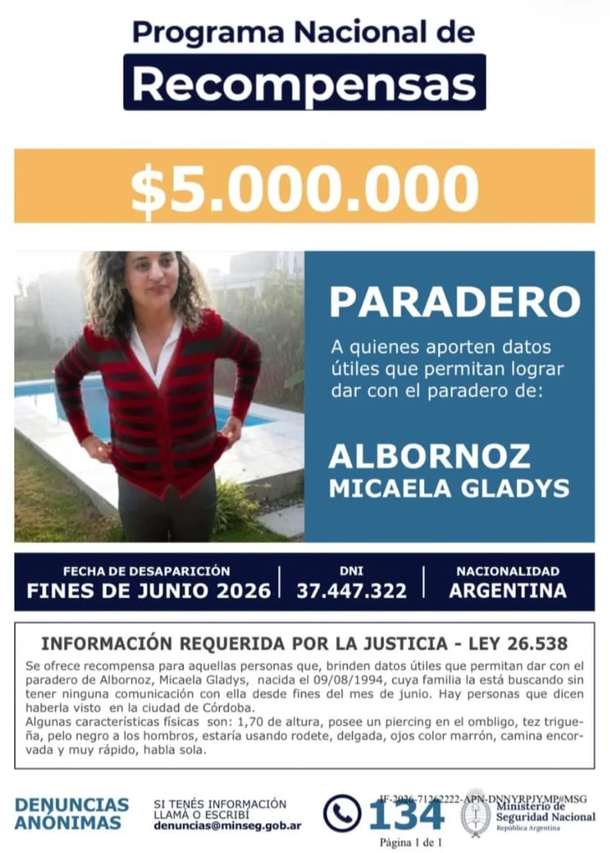 El Ministerio de Seguridad de la Nación ofrece una recompensa El Ministerio de Seguridad de la Nación ofrece una recompensa