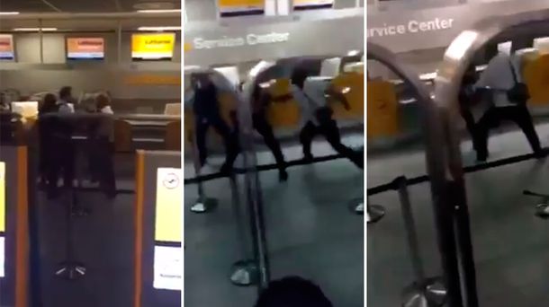 VIDEO: Se enojó porque le cancelaron un vuelo y noqueó a dos policías
