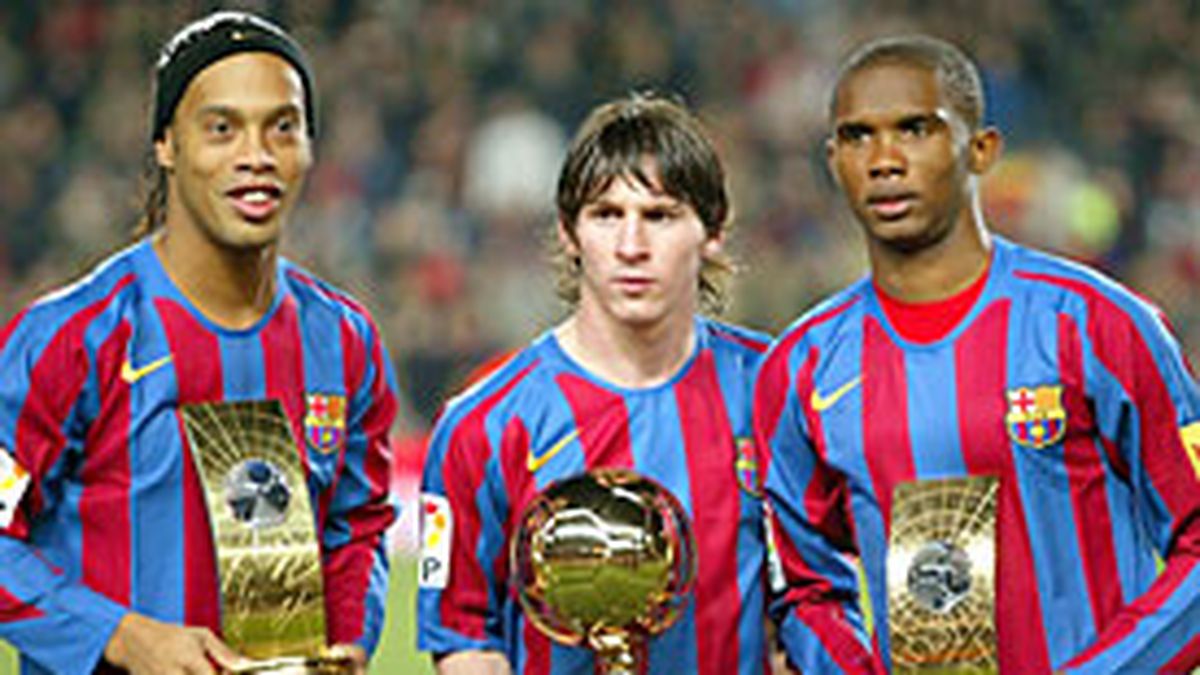 Ronaldinho, Messi y Etoo, otra vez juntos