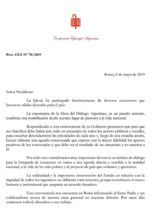 La Iglesia le pide al Gobierno llamar a toda la oposición