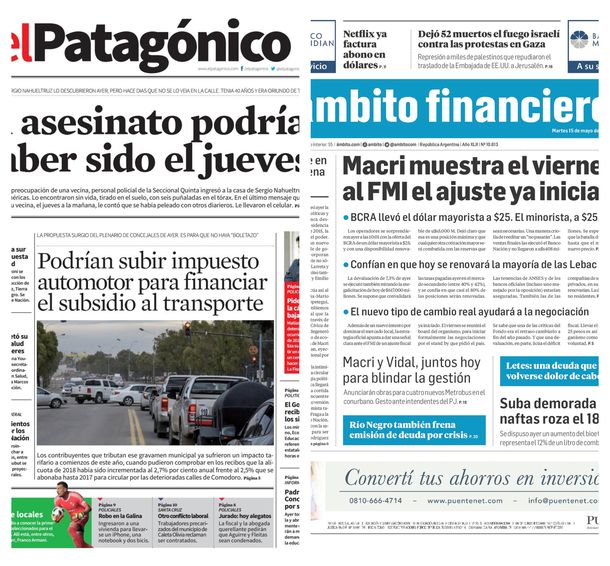 Tapas de diarios del martes 15 de mayo de 2018