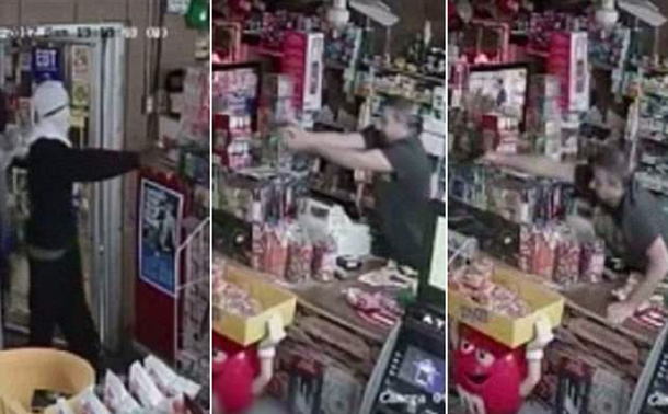 VIDEO: Entraron a robar en una tienda y escaparon bajo una lluvia de balas