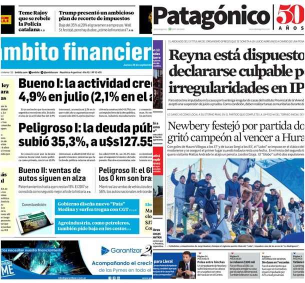 Tapas de diarios del jueves 28 de septiembre de 2017