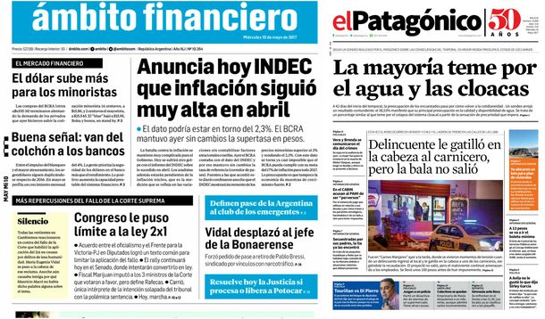 Tapas de diarios del miércoles 10 de mayo de 2017