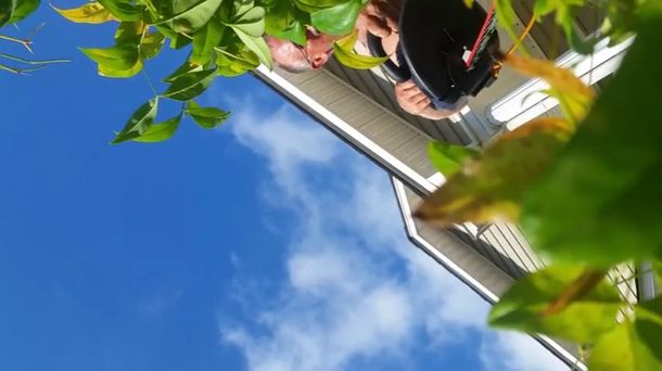 El celular grabó la caída y hasta el corte de pasto del jardín donde aterrizó