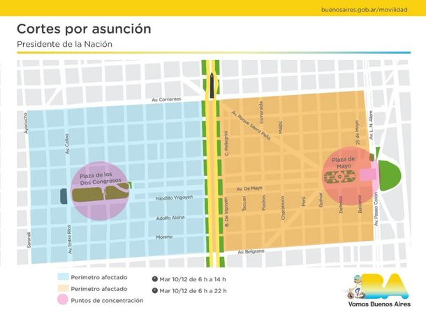 Así serán los cortes de tránsito por el acto de asunción de Alberto Fernández