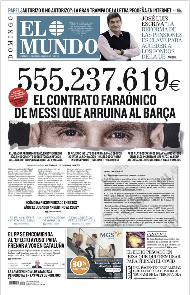 El contrato faraónico de Lionel Messi que arruina al Barcelona: polémica en la tapa de un influyente diario