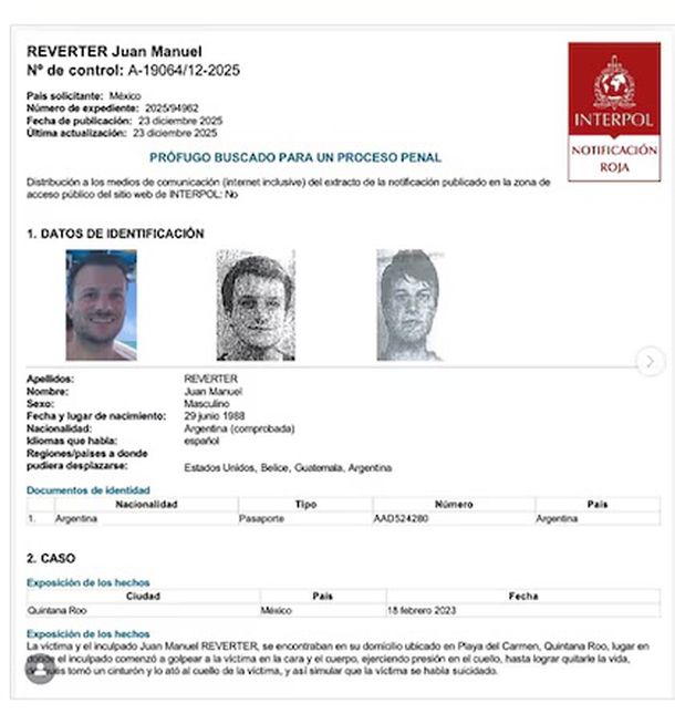 La circular roja de Interpol para capturar a Reverter La circular roja de Interpol para capturar a Reverter