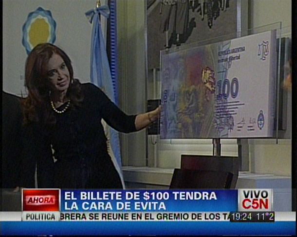 El billete de 100 pesos tendrá a Eva Perón en lugar de Roca