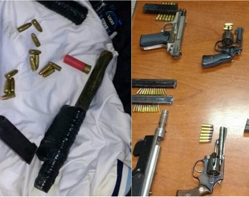 Algunas de las armas secuestradas tras el enfrentamiento entre las dos faccones de Deportivo Merlo