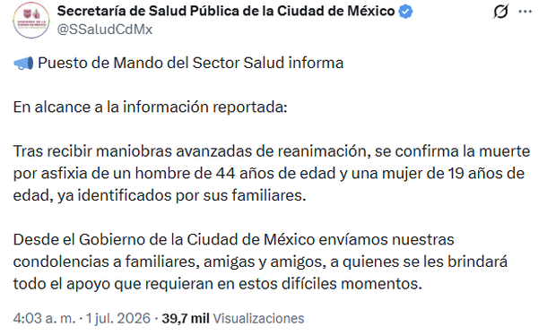 La Secretaría de Salud Pública de la Ciudad de México confirmó las dos primeras muertes La Secretaría de Salud Pública de la Ciudad de México confirmó las dos primeras muertes