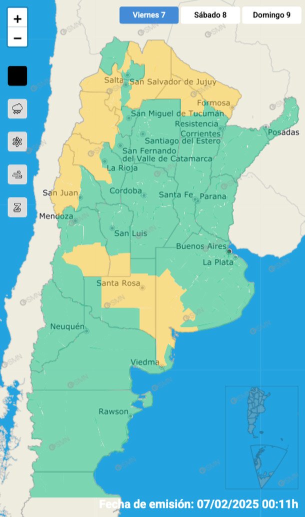Alerta por tormentas y granizo en parte de Buenos Aires y otras once provincias. Fuente: Servicio Meteorológico Nacional. Alerta por tormentas y granizo en parte de Buenos Aires y otras once provincias. Fuente: Servicio Meteorológico Nacional.