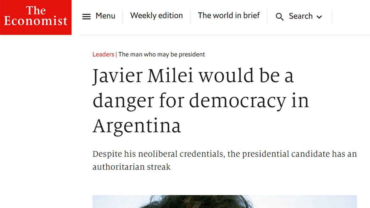 Para The Economist, Javier Milei sería un peligro para la democracia en