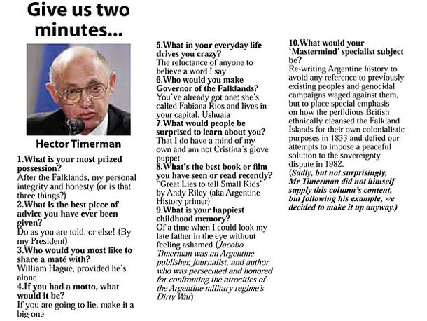 El diario de las Malvinas publica una falsa entrevista a Timerman