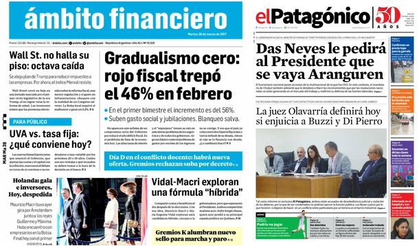 Tapas de diarios del 28 de marzo de 2017