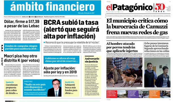 Tapas de diarios del miércoles 19 de julio de 2017