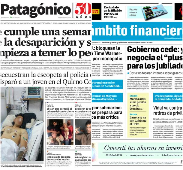 Tapas de diarios del miércoles 22 de noviembre de 201