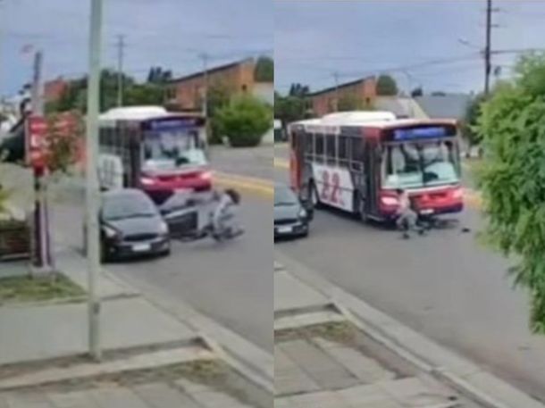 Trelew: abrió la puerta sin mirar, embistió a un ciclista y un colectivo evitó una tragedia