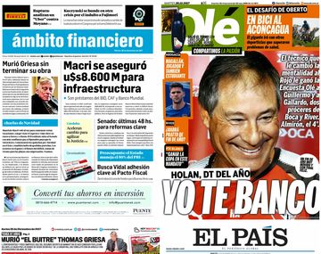 Tapas de diarios del martes 26 de noviembre de 2017