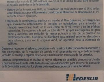 Edesur también pidió disculpas y promete ejecutar inversiones