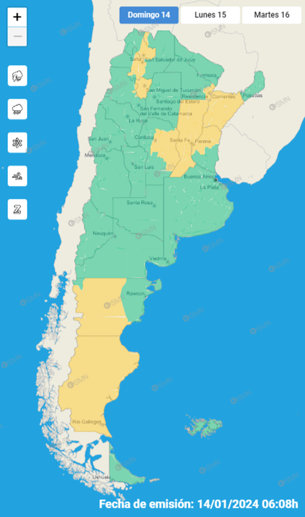 Imagen gentileza Servicio Meteorológico Nacional (SMN). Imagen gentileza Servicio Meteorológico Nacional (SMN).