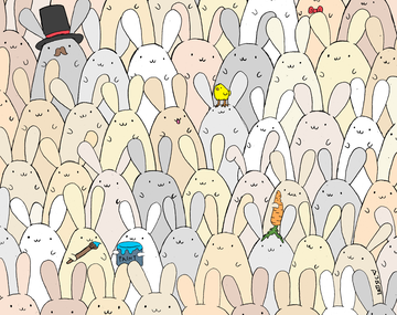 ¿Dónde está el huevo entre todos los conejos?