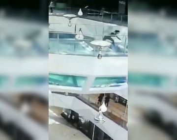 La mujer cayó adentro del estanque lleno de tiburones hambrientos