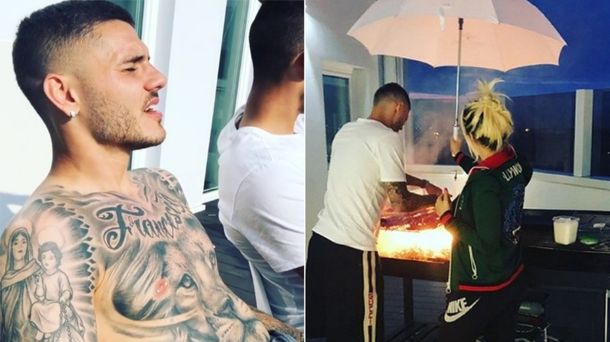 Mauro Icardi y Wanda Nara en un asado