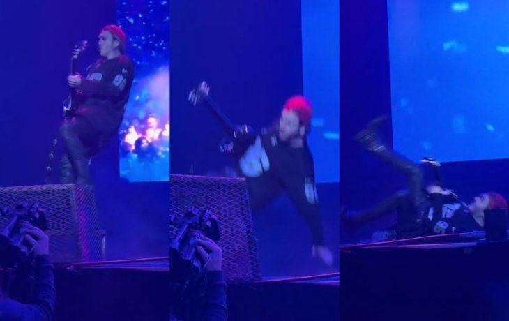 El cantante de Airbag se cayó del escenario durante un show en Montevideo