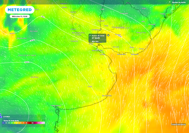 Ingreso de aire frío el miércoles en Buenos Aires, según Meteored. Ingreso de aire frío el miércoles en Buenos Aires, según Meteored.