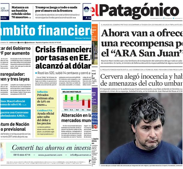 Tapas de diarios del miércoles 7 de febrero de 2018