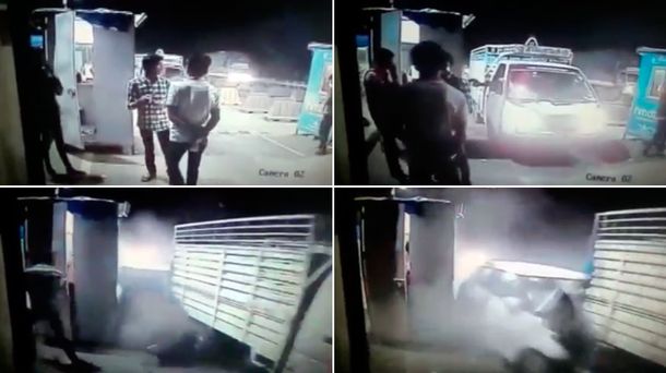 Un auto chocó a un camión en pleno peaje