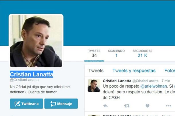 Crearon un twitter falso de Cristian Lanatta