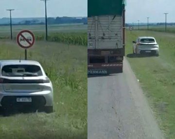 Imprudencia al volante: lo filmaron circulando por la banquina y por el pasto